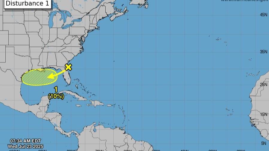 Low pressure system moves toward the Gulf as chances of forming remain low